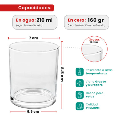 210ml - Mónaco Vaso de vidrio para velas - Frasco Transparente