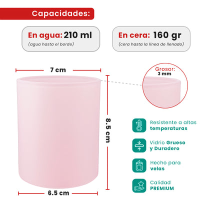 210ml - Mónaco Vaso de vidrio para velas - Frasco Rosa Pastel - Mate