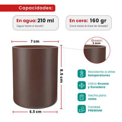 EOL - 210ml - Mónaco Vaso de vidrio para velas - Frasco Café Chocolate Marrón - Mate