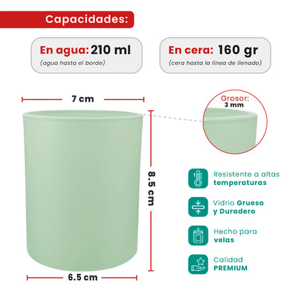 210ml - Mónaco Vaso de vidrio para velas - Frasco Verde Menta - Mate