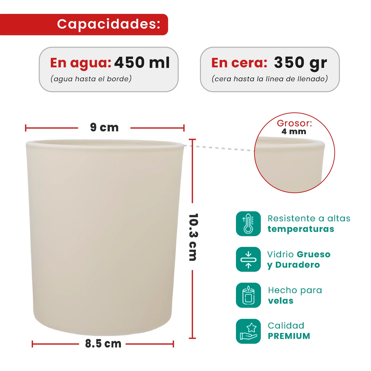 EOL - 450ml - Mónaco Vaso de vidrio para velas - Frasco Gris / Beige Mate