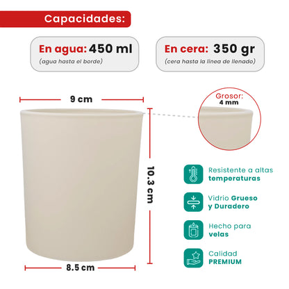 EOL - 450ml - Mónaco Vaso de vidrio para velas - Frasco Gris / Beige Mate