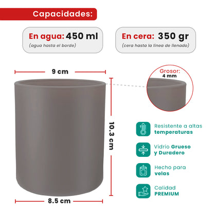 EOL - 450ml - Mónaco Vaso de vidrio para velas - Frasco Gris - Mate