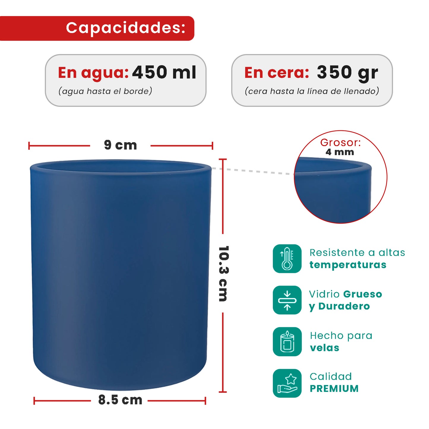EOL - 450ml - Mónaco Vaso de vidrio para velas - Frasco Azul Nocturno - Mate