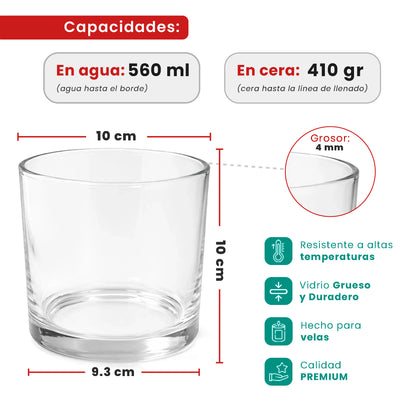 560ml - Mónaco Vaso de vidrio para velas - Frasco Cristal Transparente