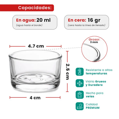 20ml – Mini Vaso de Vidrio para Velas de Té - Transparente