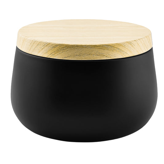 260ml - Tokio Lata de Aluminio Redonda para velas - Negro Mate - Adentro: Dorado - Tapa Color Madera