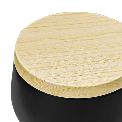 260ml - Tokio Lata de Aluminio Redonda para velas - Negro Mate - Adentro: Dorado - Tapa Color Madera