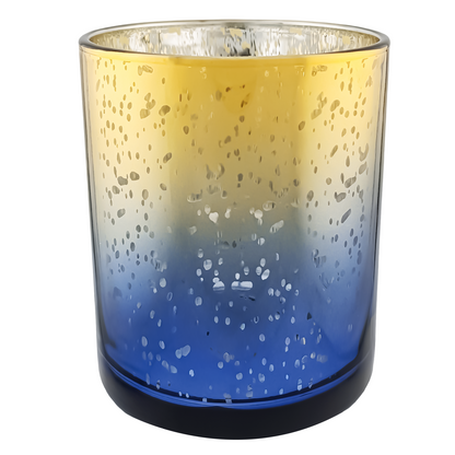 210ml - Mónaco Vaso de vidrio para velas - Dorado y Azul con Salpicaduras Metálico