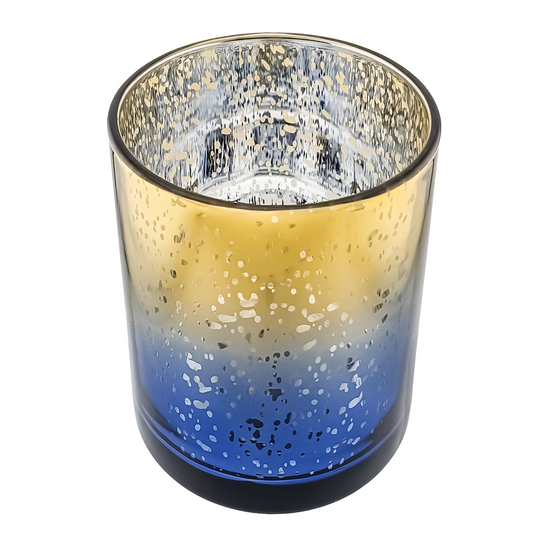 210ml - Mónaco Vaso de vidrio para velas - Dorado y Azul con Salpicaduras Metálico
