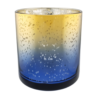 560ml - Mónaco Vaso de vidrio para velas - Dorado y Azul con Salpicaduras Metálico
