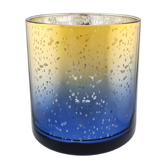 560ml - Mónaco Vaso de vidrio para velas - Dorado y Azul con Salpicaduras Metálico