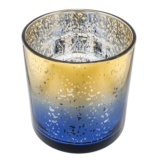 560ml - Mónaco Vaso de vidrio para velas - Dorado y Azul con Salpicaduras Metálico