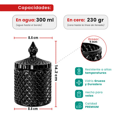 300ml - París Vaso de lujo de vidrio para velas - Frasco Negro Brillante
