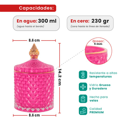 300ml - París Vaso de lujo de vidrio para velas - Frasco Rosa Pink con Oro