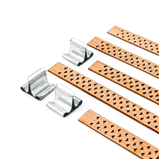 Pabilo de Madera para Velas - Diseño Ranurado Huecos - 10×150 mm - Mecha de Madera con Fichas