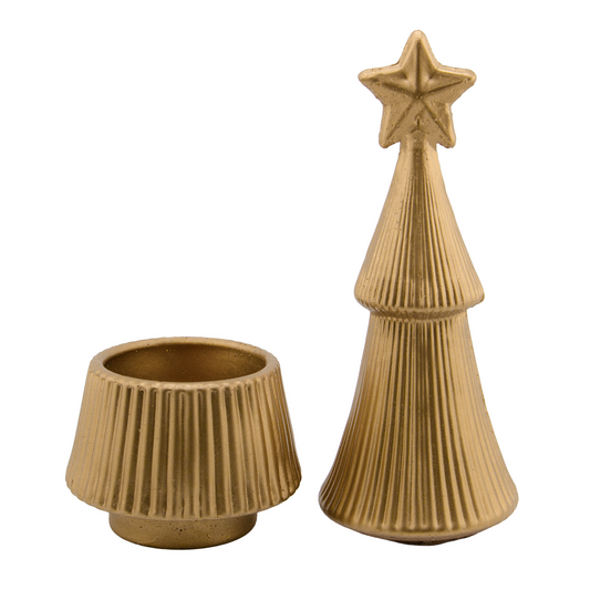 Colección Navidad - Árbol de Navidad - Pino Navideño de Concreto para Velas - Dorado (Edición Especial de Navidad)