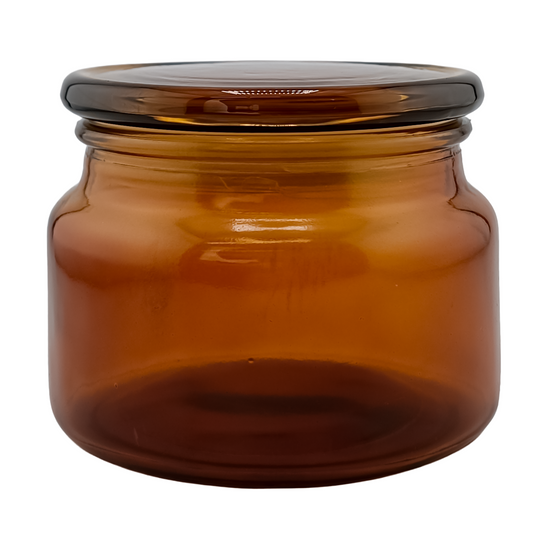 350ml - Portland - Vaso de Vidrio con tapa de vidrio - Ámbar / Café