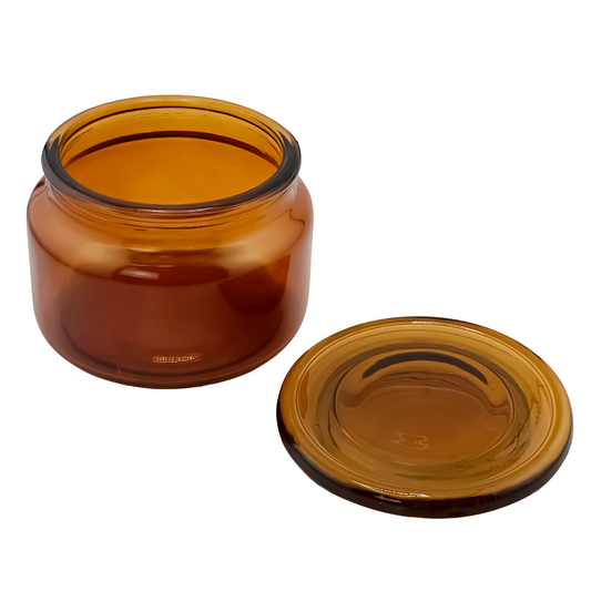 350ml - Portland - Vaso de Vidrio con tapa de vidrio - Ámbar / Café