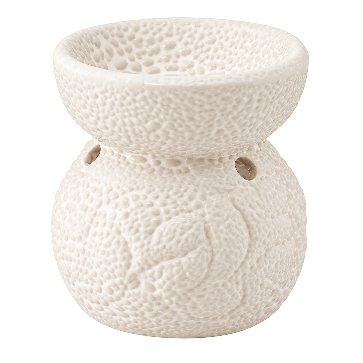 Quemador de Cera Redondo - Fundidor de Cerámica para Wax Melts - Blanco con Relieve
