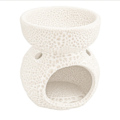 Quemador de Cera Redondo - Fundidor de Cerámica para Wax Melts - Blanco con Relieve