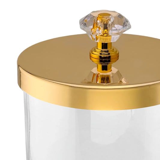 Tapa de Aluminio XL para vasos de velas - Perilla Forma Diamante  - Tapa para Vela con Agarradera Color Dorado Metálico