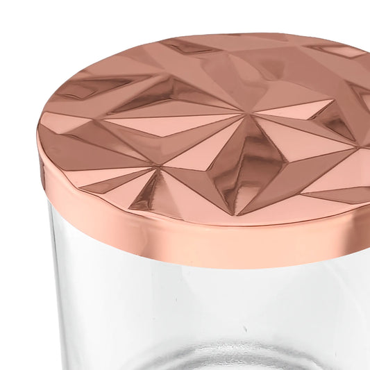 Tapa de Aluminio M para vasos de velas - Diseño Diamantado - Tapa para Vela Color Oro Rosado Metálico