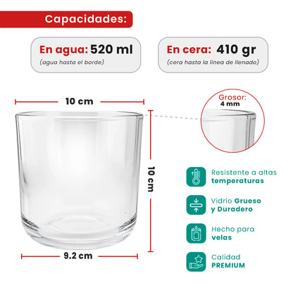 520ml - Valencia Vaso de Vidrio para Velas con Base Redondo - Frasco Cristal Transparente
