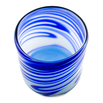 260ml - Florencia Vaso de vidrio soplado artesanal - Azul / Blanco - Hecho a mano