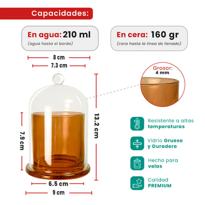 210ml Venecia - Vaso de Vidrio con Campana de vidrio - Frasco Ámbar Transparente
