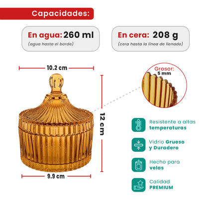 260ml - Versalles Vaso de Lujo de Vidrio para Velas - Frasco Ámbar Brillante