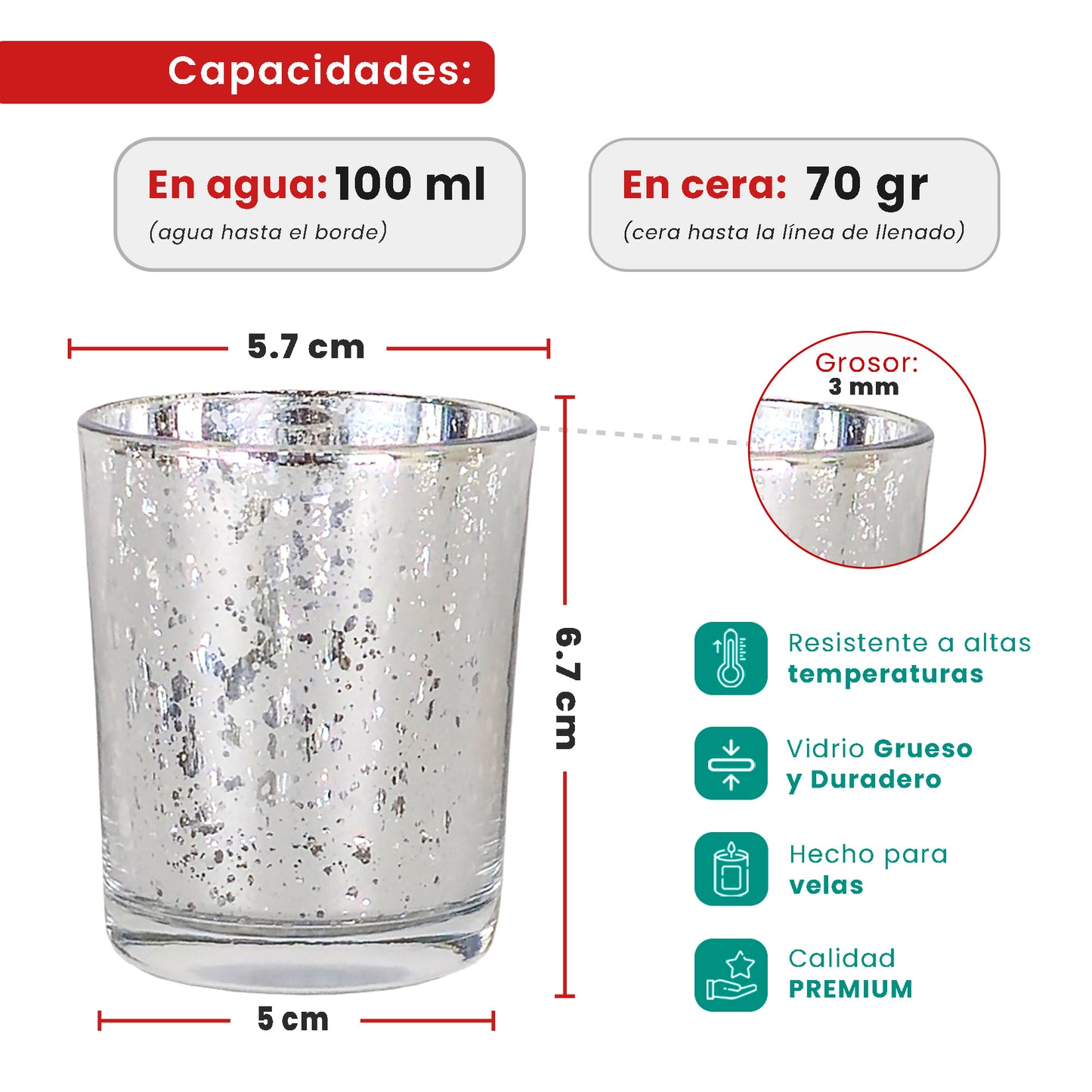 Votivos Portavelas Vaso de vidrio para velas - Plata con Salpicaduras