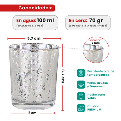 Votivos Portavelas Vaso de vidrio para velas - Plata con Salpicaduras