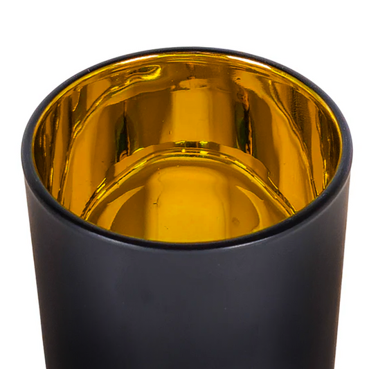 210ml - Mónaco Vaso de vidrio para velas - Negro Mate / Dorado Metalico