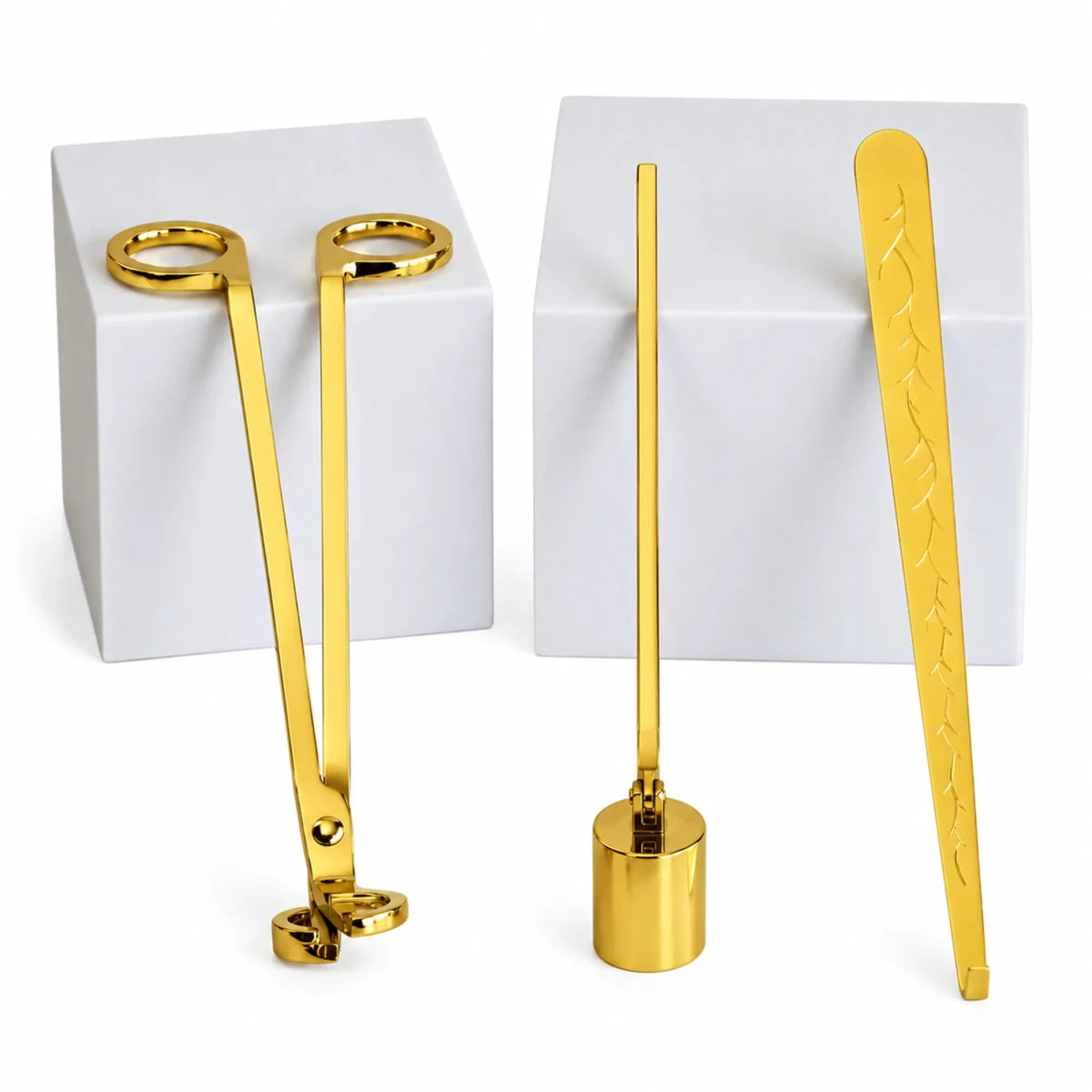 Apagavelas Cortapabilo y Gancho de Pabilo - Kit de Herramientas para Cuidado de Velas - Dorado Metálico - Candle Craft