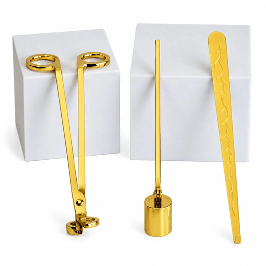 Apagavelas Cortapabilo y Gancho de Pabilo - Kit de Herramientas para Cuidado de Velas - Dorado Metálico - Candle Craft