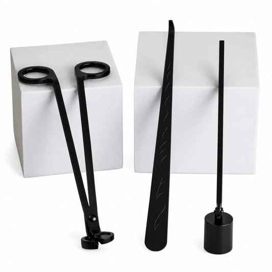 Apagavelas Cortapabilo y Gancho de Pabilo - Kit de Herramientas para Cuidado de Velas - Negro Mate - Candle Craft