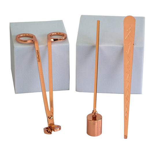Apagavelas, Cortapabilo y Gancho de Pabilo - Kit de Herramientas para Cuidado de Velas - Oro Rosado - Candle Craft