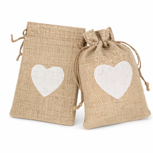 Bolsa de Regalo de Yute Para Velas Wax Melts - Costal Decorativo con Cordón - Estampado de Corazón - Café Claro - Candle Craft