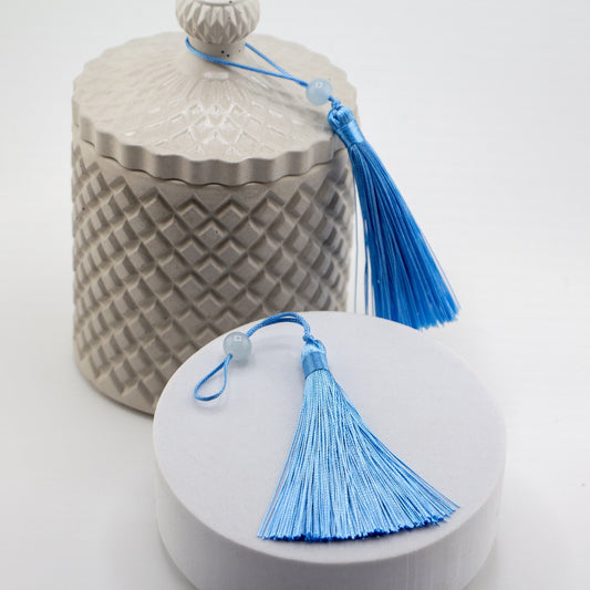 Borlas Chicas Decorativas - Azul Claro - Celeste para Velas – Tassels de Seda con Cuentas | Accesorios para Vasos de Velas de Lujo - Candle Craft
