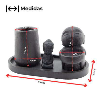 Set Holístico Buda Negro Mate | Portavelas Decorativo para Vela de Té / Tealight para Difusor Aromático | Vaso Vela Decorativa para Meditación y Aromaterapia para Espacios de Bienestar y Meditación