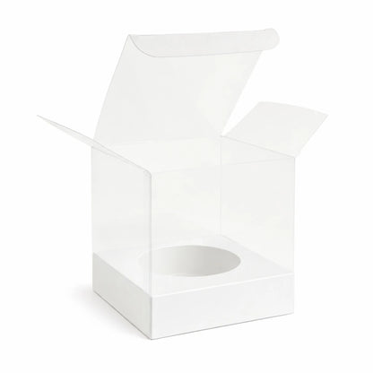 Caja Decorativa Cuadrada para Velas – Acetato Transparente - Base Blanca | Chica 9x9 cm - Candle Craft