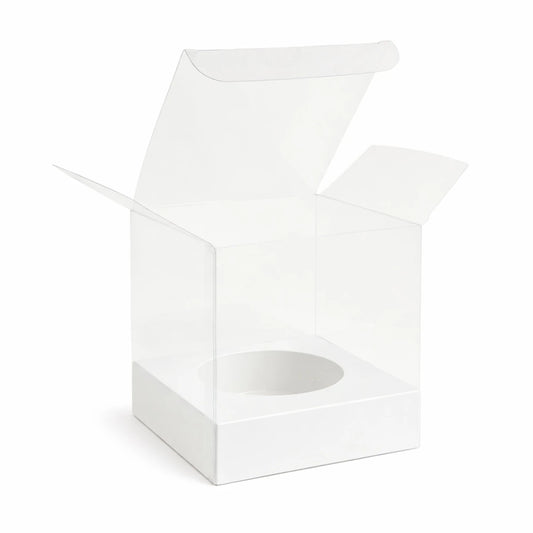 Caja Decorativa Cuadrada para Velas – Acetato Transparente - Base Blanca | Chica 9x9 cm - Candle Craft