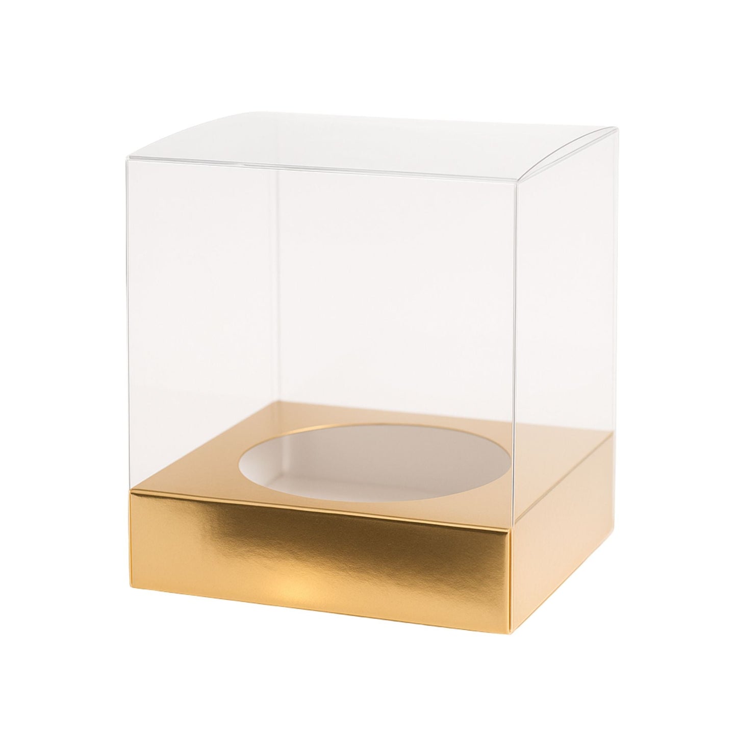 Caja Decorativa Cuadrada para Velas – Acetato Transparente - Base Dorada | Chica 9x9 cm - Candle Craft