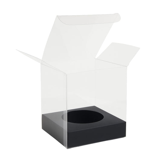 Caja Decorativa Cuadrada para Velas – Acetato Transparente - Base Negra | Chica 9x9 cm - Candle Craft