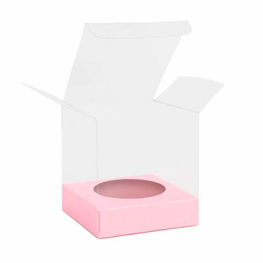 Caja Decorativa Cuadrada para Velas – Acetato Transparente - Base Rosa | Chica 9x9 cm - Candle Craft