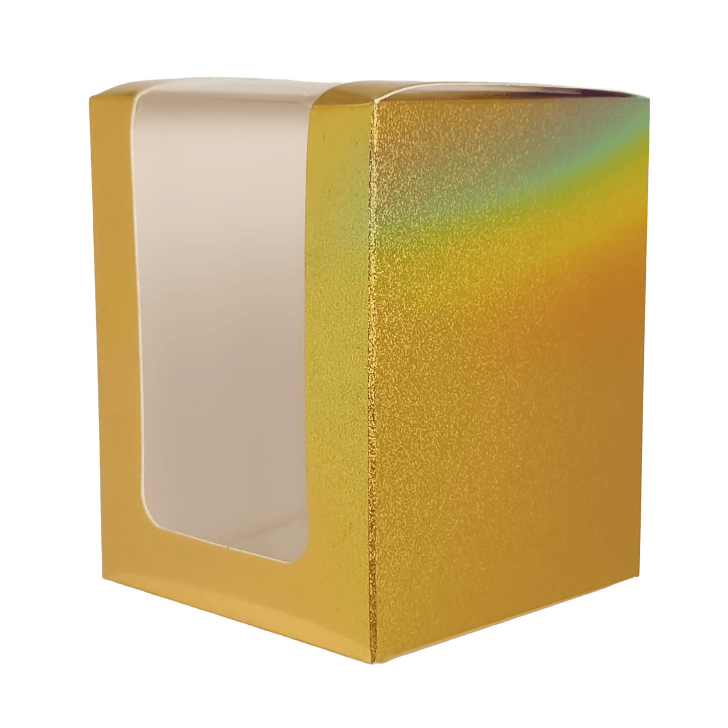 Caja Decorativa Cuadrada para Velas – Dorada con Brillos - Ventana Transparente | Chica 8x10 cm - Candle Craft