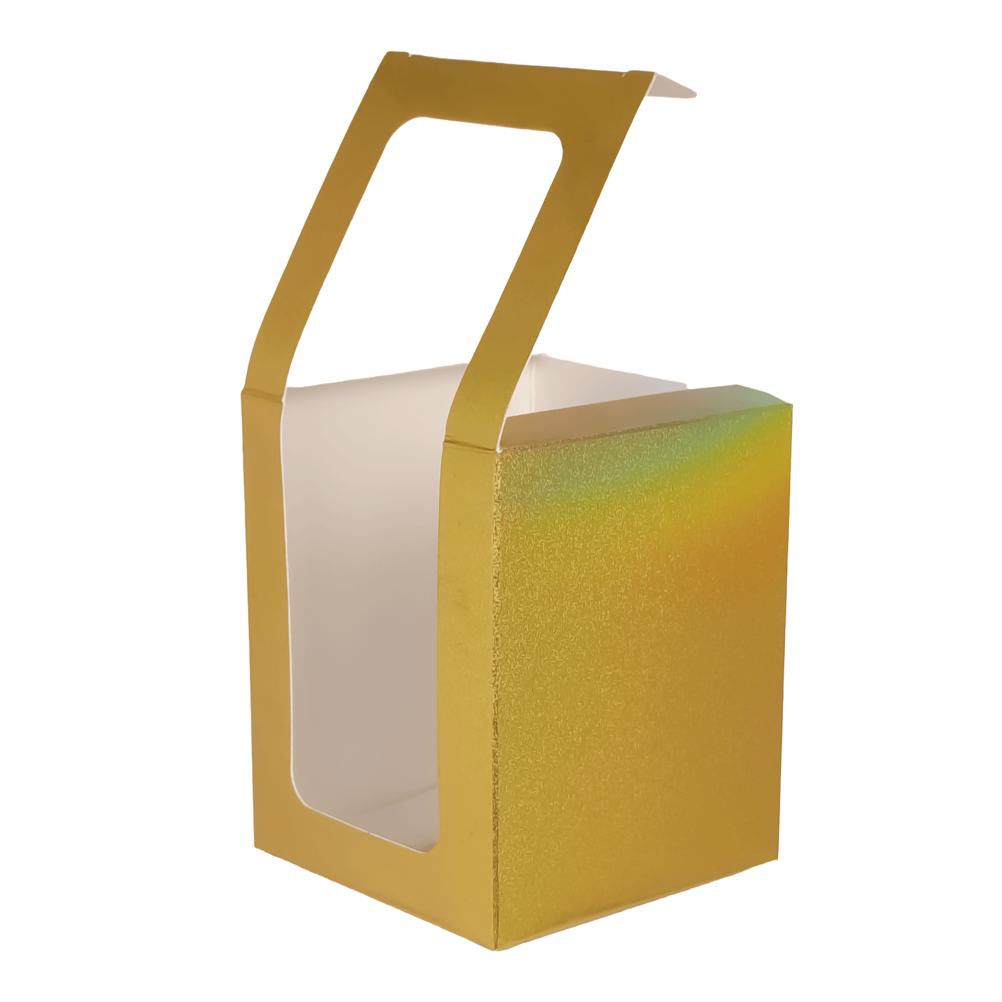 Caja Decorativa Cuadrada para Velas – Dorada con Brillos - Ventana Transparente | Chica 8x10 cm - Candle Craft