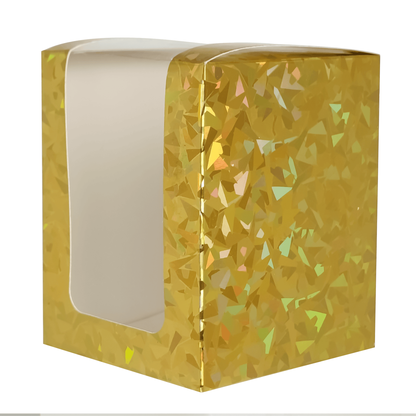 Caja Decorativa Cuadrada para Velas – Dorada - Patrón de Triángulos Brillantes con Ventana Transparente | Chica 8x10 cm - Candle Craft