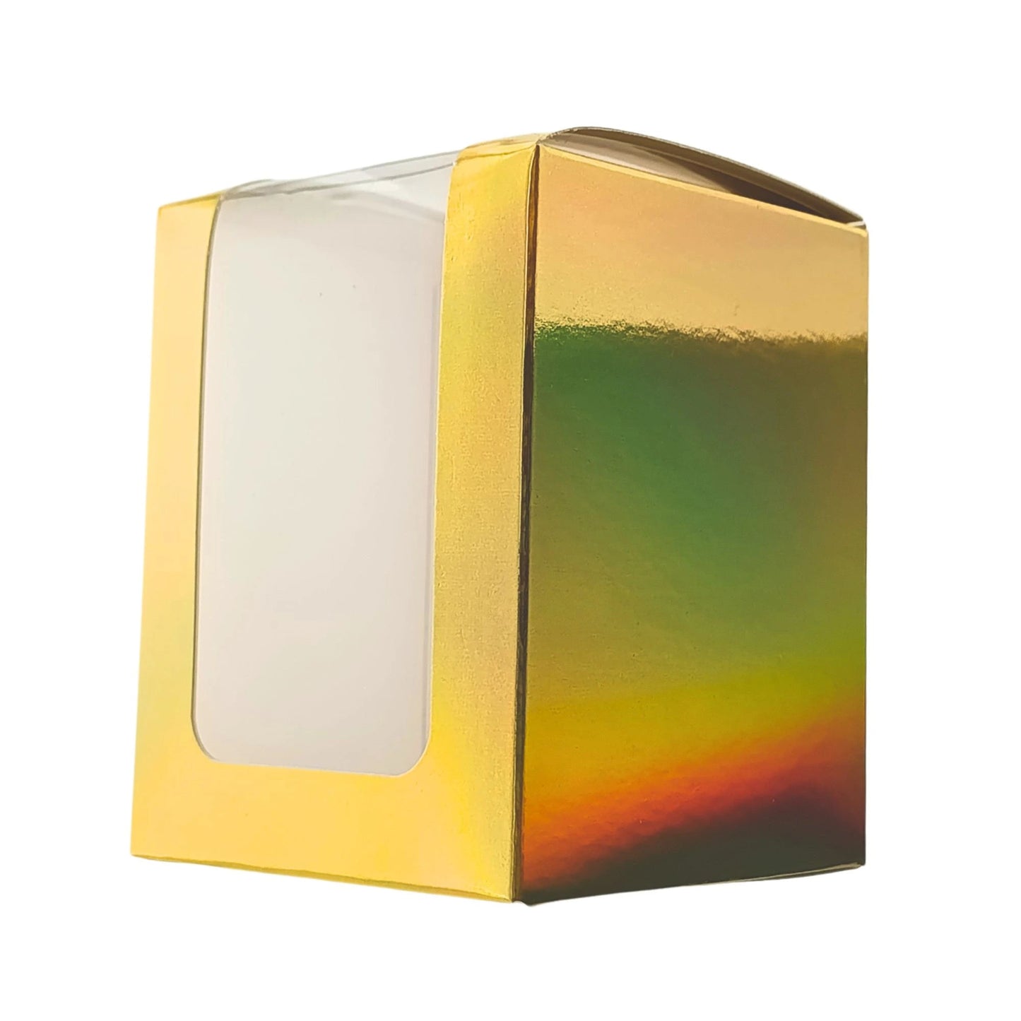 Caja Decorativa Cuadrada para Velas – Dorada Tornasol - Ventana Transparente | Chica 8x10 cm - Candle Craft
